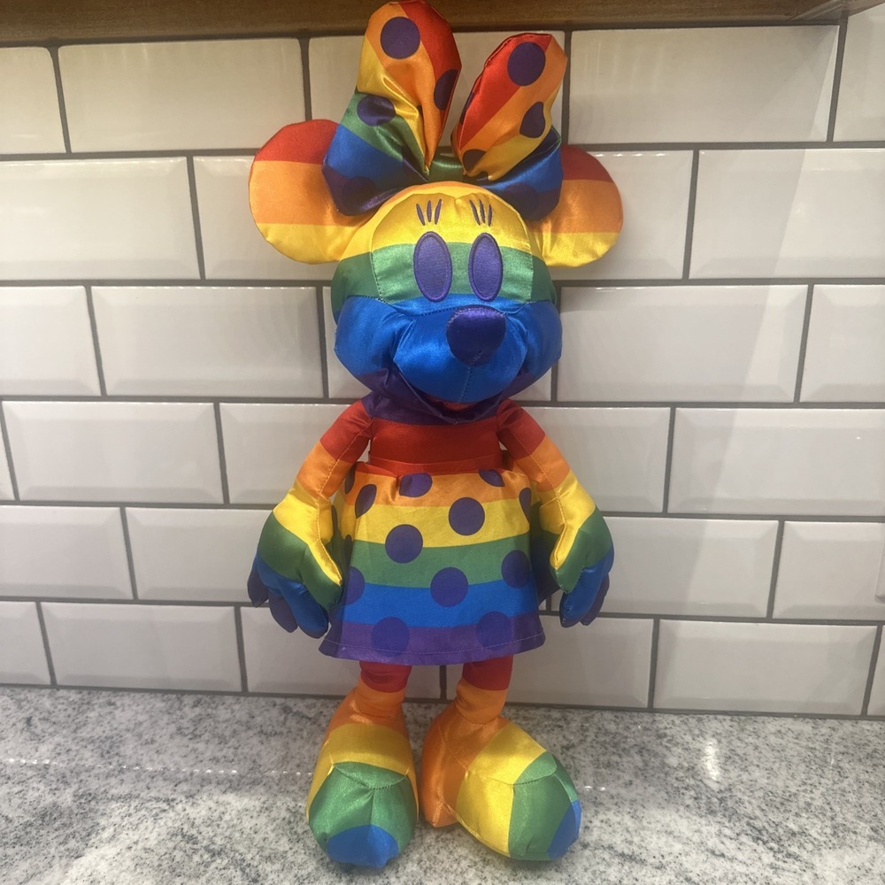 Disney Parks Rainbow Pride Minnie Mouse 18" Plush Doll Limited Edition Polka Dot